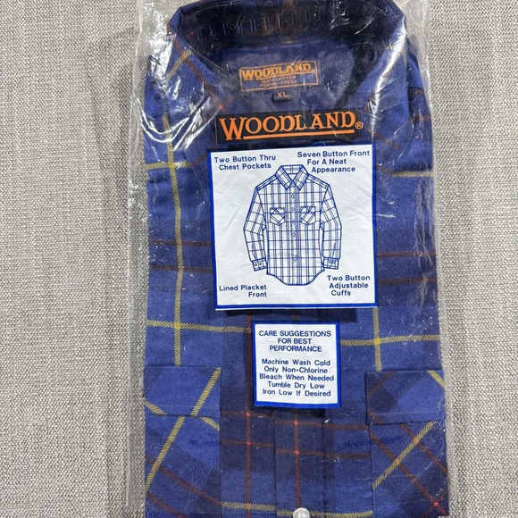 Woodland Other - Woodland Shirt Mens XL Blue Plaid Brushed Flannel Button Up Wrinkle Resistant